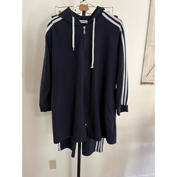EUC  Womens Oversize Navy Blue Two-Piece Tracksuit With Tunic Hoodie & Stripe Pa - Picture 1 of 8